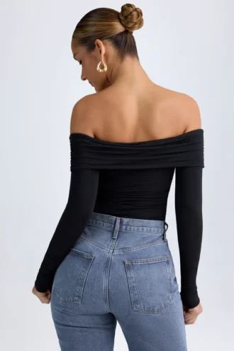 Ceyln Modal-Bodys mit gerafften Schultern in Schwarz