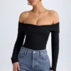 Ceyln Modal-Bodys mit gerafften Schultern in Schwarz Ceyln Modal-Bodys mit gerafften Schultern in Schwarz