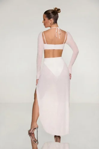 Champel Maxikleid mit Cowl-Ausschnitt und Verzierungen in Elfenbein