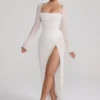 Champel Maxikleid mit Cowl-Ausschnitt und Verzierungen in Elfenbein