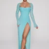 Champel Maxikleid mit verziertem Wasserfallausschnitt in Aqua