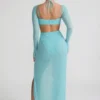 Champel Maxikleid mit verziertem Wasserfallausschnitt in Aqua