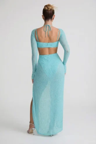 Champel Maxikleid mit verziertem Wasserfallausschnitt in Aqua