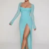 Champel Maxikleid mit verziertem Wasserfallausschnitt in Aqua