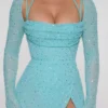 Champel Maxikleid mit verziertem Wasserfallausschnitt in Aqua