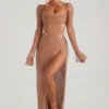 Champel Maxikleid mit verziertem Wasserfallausschnitt in Nude