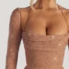 Champel Maxikleid mit verziertem Wasserfallausschnitt in Nude