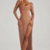 Champel Maxikleid mit verziertem Wasserfallausschnitt in Nude