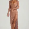 Champel Maxikleid mit verziertem Wasserfallausschnitt in Nude