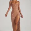 Champel Maxikleid mit verziertem Wasserfallausschnitt in Nude