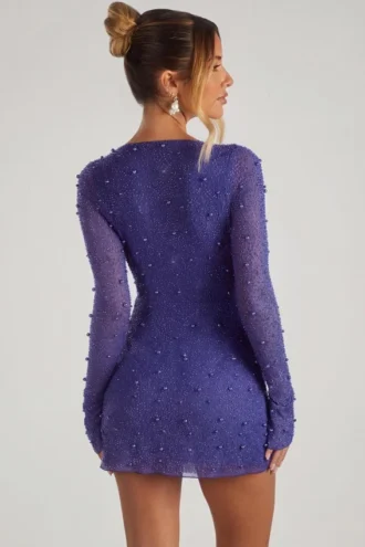 Chelsea verziertes Wickel-A-Linien-Minikleid in Dunkelblau