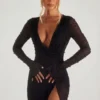 Chelsea verziertes Wickel-A-Linien-Minikleid in Schwarz Chelsea verziertes Wickel-A-Linien-Minikleid in Schwarz