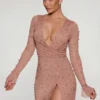Chelsea verziertes Wickel-Minikleid in A-Linie in Beige