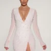 Chelsea verziertes Wickel-Minikleid in A-Linie in Elfenbein