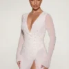 Chelsea verziertes Wickel-Minikleid in A-Linie in Elfenbein