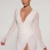 Chelsea verziertes Wickel-Minikleid in A-Linie in Elfenbein