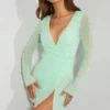 Chelsea verziertes Wickel-Minikleid in A-Linie in Mint Chelsea verziertes Wickel-Minikleid in A-Linie in Mint