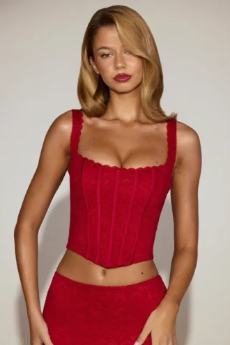 Cherith Lace Soft-Scoop Korsett-Oberteil mit Stäbchen in True Red