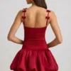 Cirilla Minikleid mit Schleifenverzierung und gerafftem Bubble-Saum in True Red
