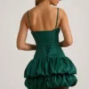 Clarice Satin-Minikleid mit Ballonrock und Korsett in Smaragdgrün