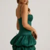 Clarice Satin-Minikleid mit Ballonrock und Korsett in Smaragdgrün