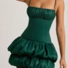 Clarice Satin-Minikleid mit Ballonrock und Korsett in Smaragdgrün