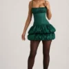 Clarice Satin-Minikleid mit Ballonrock und Korsett in Smaragdgrün