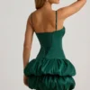 Clarice Satin-Minikleid mit Ballonrock und Korsett in Smaragdgrün