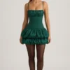 Clarice Satin-Minikleid mit Ballonrock und Korsett in Smaragdgrün