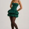 Clarice Satin-Minikleid mit Ballonrock und Korsett in Smaragdgrün