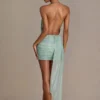 Clarisse Minikleid mit Verzierungen und offenem Rücken in Salbeigrün