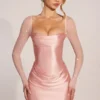 Clemmie Langarm-Minikleid mit Drapierung in Blush Pink