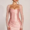 Clemmie Langarm-Minikleid mit Drapierung in Blush Pink