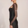 Clemmie Langarm-Minikleid mit Drapierung in Schwarz Clemmie Langarm-Minikleid mit Drapierung in Schwarz