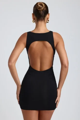 Coa Modal-Minikleid mit hohem Ausschnitt und offenem Rücken in Schwarz