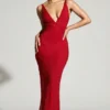 Colmar Abendkleid mit verziertem Plunge-Ausschnitt in Rot