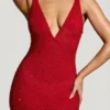 Colmar Abendkleid mit verziertem Plunge-Ausschnitt in Rot