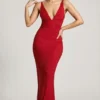 Colmar Abendkleid mit verziertem Plunge-Ausschnitt in Rot