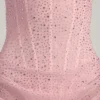 Connie halbtransparentes, verziertes, drapiertes Korsett-Minikleid in Rosa