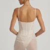 Connie halbtransparentes, verziertes, drapiertes Korsett-Minikleid in Weiß