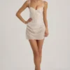 Connie halbtransparentes, verziertes, drapiertes Korsett-Minikleid in Weiß