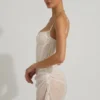 Connie halbtransparentes, verziertes, drapiertes Korsett-Minikleid in Weiß