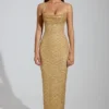 Constance Maxikleid mit Cowl-Ausschnitt und Verzierungen in Gold Constance Maxikleid mit Cowl-Ausschnitt und Verzierungen in Gold