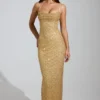 Constance Maxikleid mit Cowl-Ausschnitt und Verzierungen in Gold Constance Maxikleid mit Cowl-Ausschnitt und Verzierungen in Gold