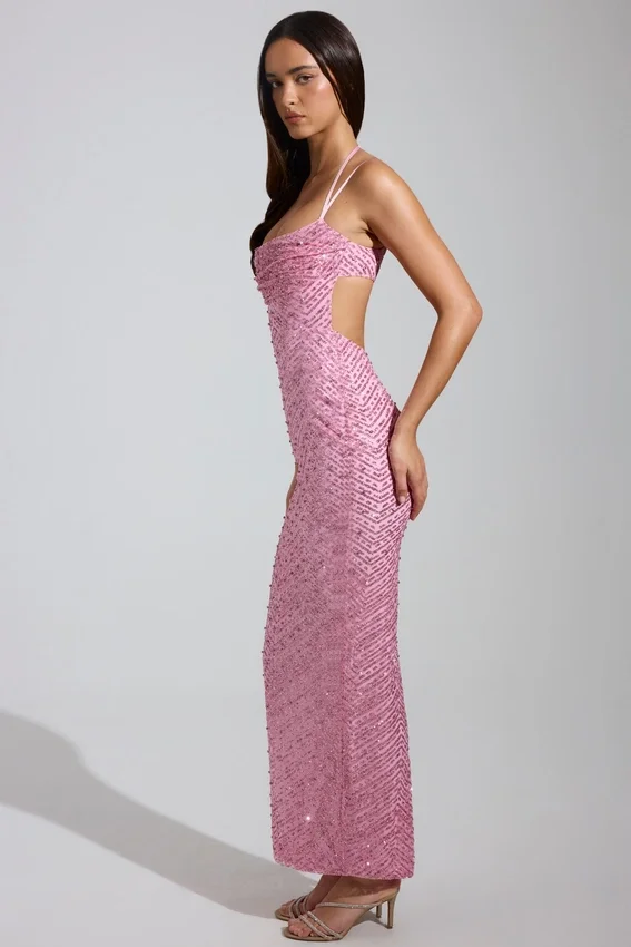 Constance Maxikleid mit verziertem Rollkragen in Rosa Constance Maxikleid mit verziertem Rollkragen in Rosa