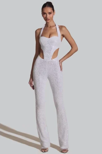 Coralena Jumpsuit mit Verzierungen und Cut-outs in Weiß