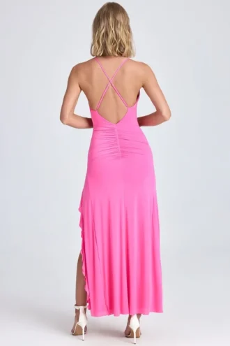 Coraline Maxikleid mit Rüschen und Raffungen in Lollipop Pink
