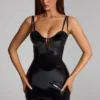 Coratina Vinyl-Korsett-Minikleid in Schwarz