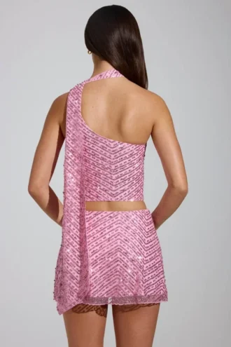 Cosette – Oberteil mit asymmetrischem Schal-Detail und Verzierungen in Rosa