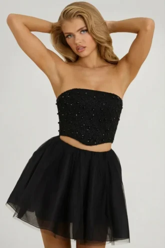 Cosima Minirock aus Tüll mit hoher Taille in Schwarz